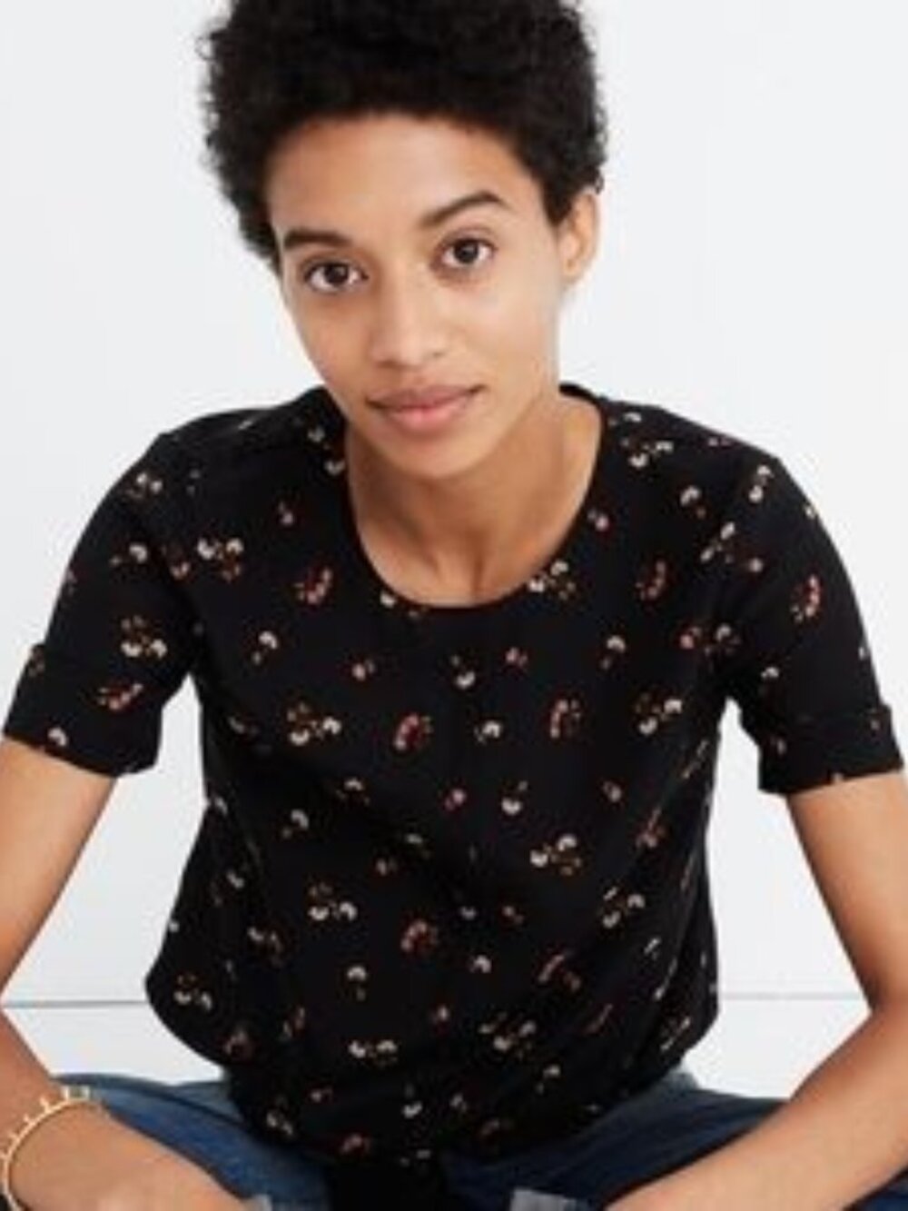 Madewell Black Floral Short-Sleeve Blouse